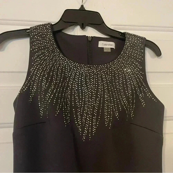 Calvin Klein Sleeveless Sheath Dress Dark Gray Sparkle Front And Back Size 2 - Picture 2 of 6
